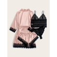 thumbnail image 2 of Ensemble de Lingerie en Dentelle Florale Aguichant Classique 4 Pcs avec Robe Ceinturée en Satin, 2 of 4