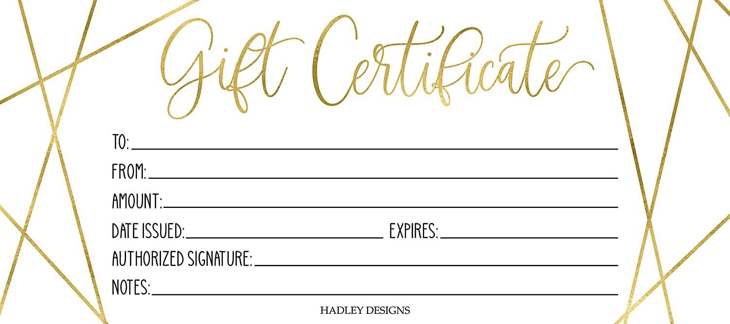  Blank Gift Certificates for Business - 25 Gold Foil Gift Certificate  Cards with Envelopes for Spa, Salon, Restaurants, Custom Client Vouchers  for Birthday, Work Gift Card - 3.75x7.5 : Office Products