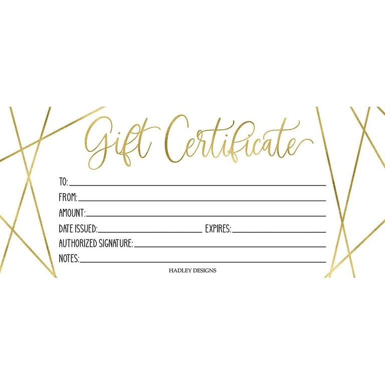 25 Gold Geo Blank Gift Certificates for Small Business, Elegant Paper  Voucher for Massage, Hair & Nail Salon Spa, Restaurants, and DIY Coupon  Cards for Birthday, Mom Valentines Day, Him & Her,