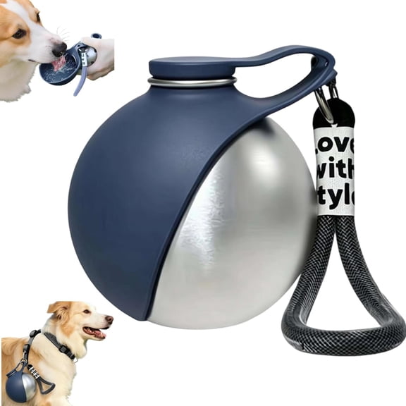 Portable Dog Water Bottle, 2 in 1 Dog Water Bottle with Bowl, Stainless Steel Pet Travel Dispenser with Silicone Foldable Bowl, Leak Proof Pets Tumbler for Walking, Hiking & Travel