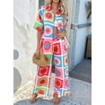thumbnail image 4 of Women'S Short Sleeve Button Down Shirt Printed Tops Lounge Shorts Summer Beach Tracksuit 2 Pcs Set Checkered Flower L, 4 of 8