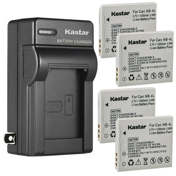Kastar 4-Pack Battery and AC Wall Charger Replacement for Canon PowerShot SD960 IS, PowerShot SD970 IS, PowerShot SD1000, PowerShot SD1100 IS, PowerShot SD1400 IS, PowerShot TX1, PowerShot ELPH 100 HS