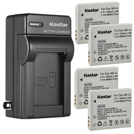 Image of Kastar 4-Pack Battery and AC Wall Charger Replacement for Canon IXY Digital 50 IXY Digital 55 IXY Digital 60 IXY Digital 70 IXY Digital 80 IXY Digital 90 IXY Digital L3 IXY Digital L4 Camera