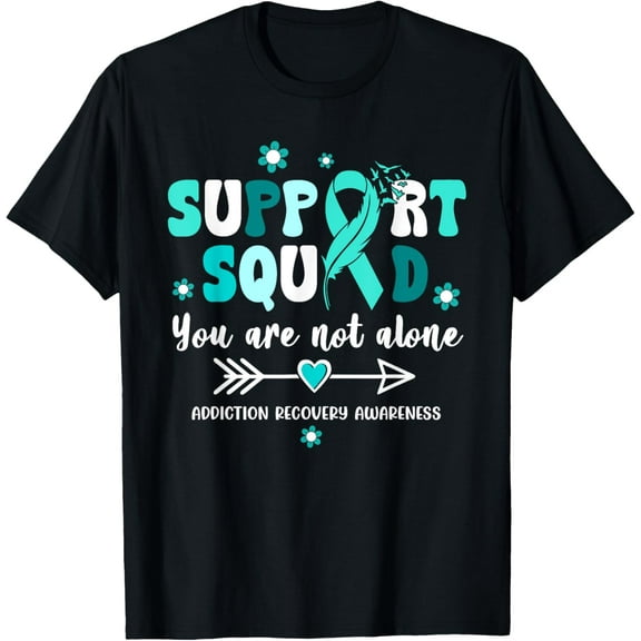 t-shirt Groovy Support Squad Teal Ribbon Addiction Recovery T-Shirt.