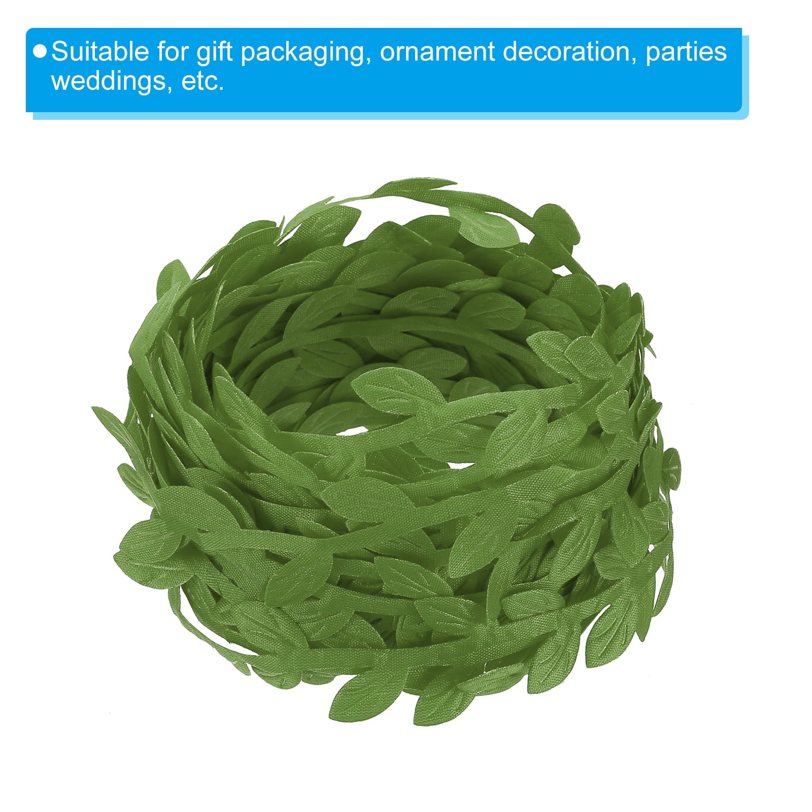 Unique Bargains Leaf Ribbon Trim Rope Artificial Leaf String for Wreath Making Dark Green