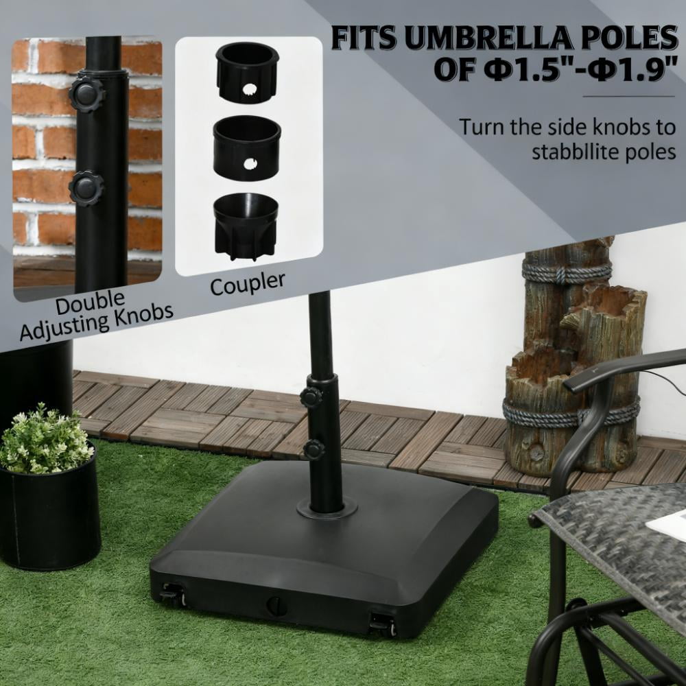 9.9 lb. Metal Square Patio Umbrella Base in Black  Umbrella Stand w/4 Wheels for Garden, Backyard, Lawn, Poolside