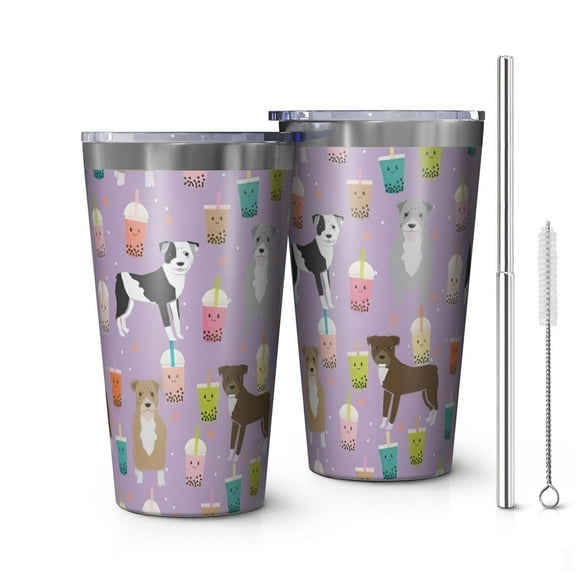 16oz Tumblers Boxer Dog Pitbull Terriers Dog and Drinks Stainless Steel Vacuum Insulated Double Wall Travel Tumbler Cups Mug with Lid and Straw,Cleaning Brush for Coffee,Tea