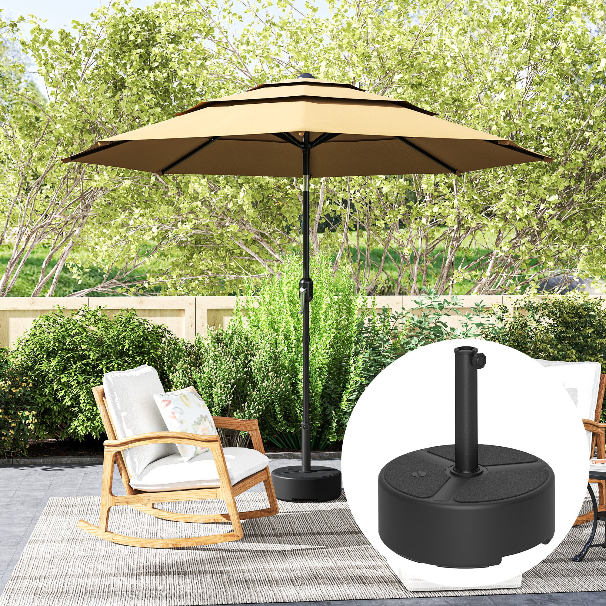 Outsunny Patio Umbrella Base Holder, Outdoor Umbrella Stand Base, Filled Up to 44lbs with Stand or 40lbs with Water for Garden, Poolside, Black