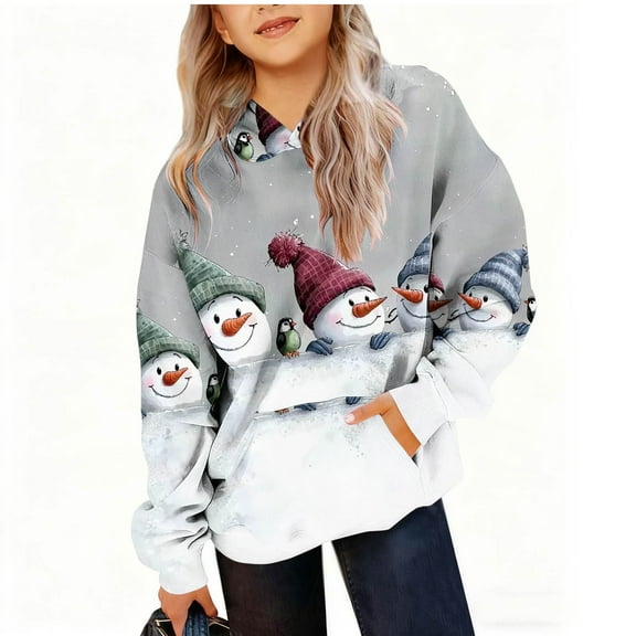 Lorytime Christmas Sweaters for Kids Boys Girl Snowman Fleece Hoodies Long Sleeve Pullover with Pocket Soft Tops 5-6Years