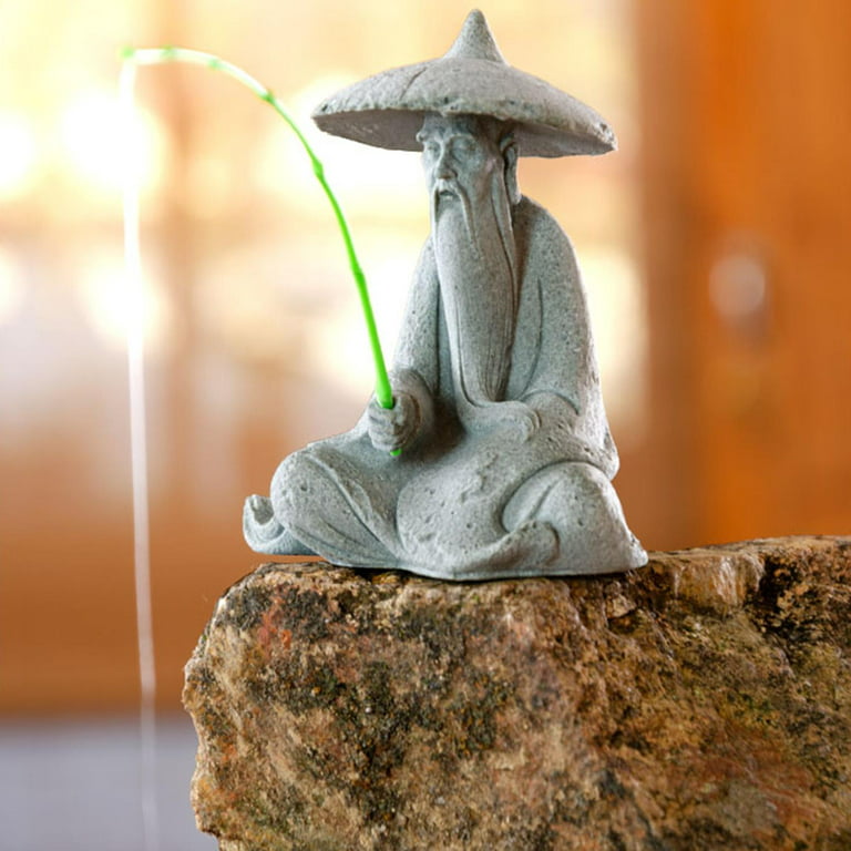 Resin Aquarium Ancient Chinese Fisherman Characters Statue Fengshui Craft  for Thin