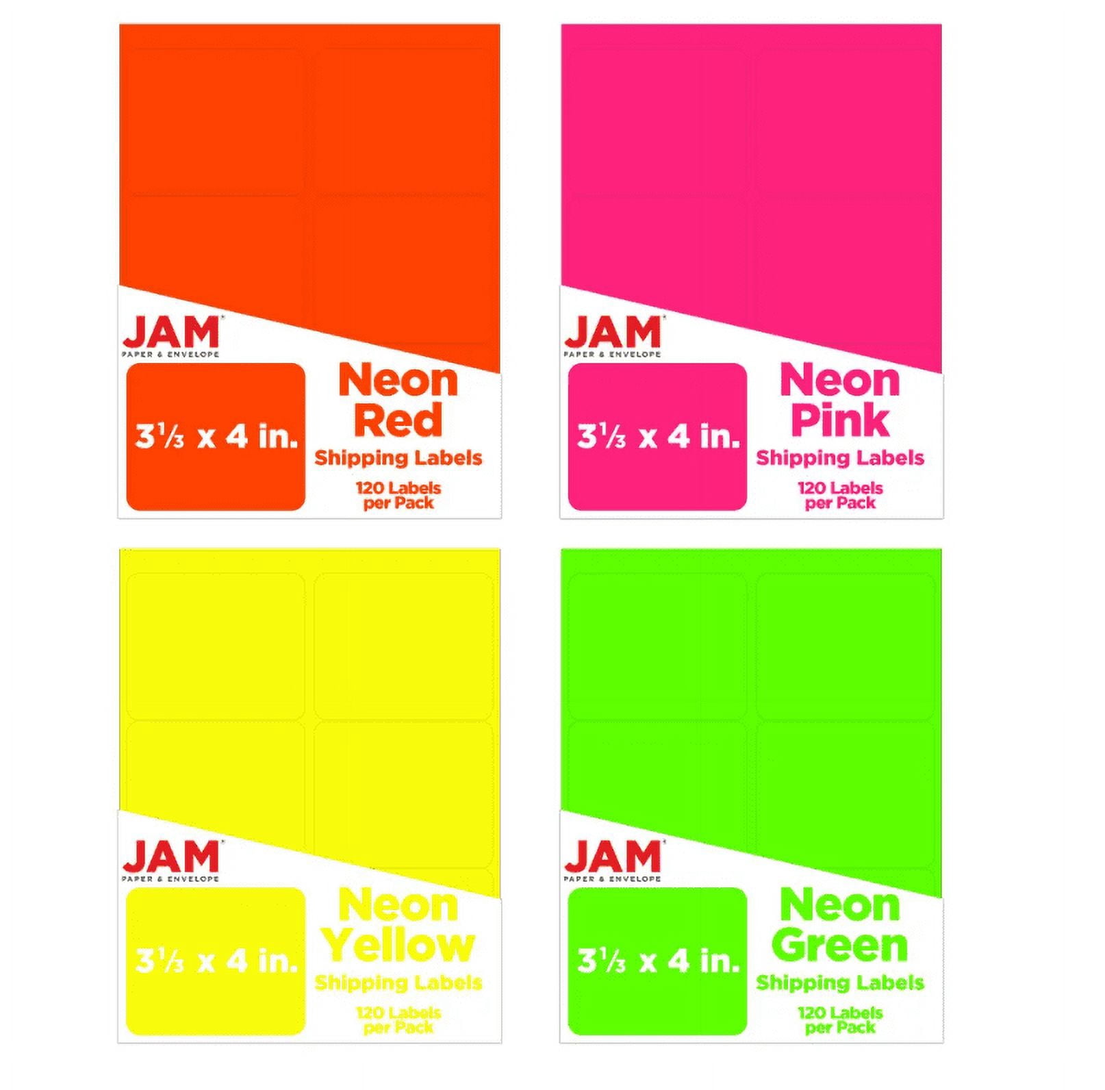 JAM Paper & Envelope Large Shipping Address Labels, 3 1/3 x 4, Neon Multicolor, 120/Pack