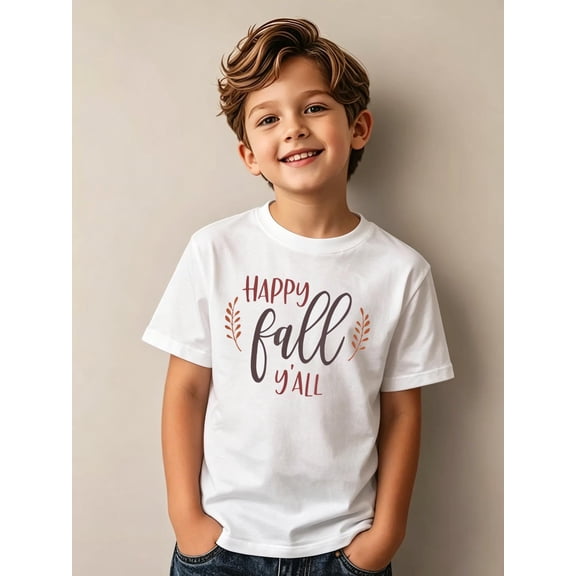 Happy Fall Y'all Autumn Leaf Season Lover Kids Cotton Graphic Tee Comfortable boys girls T-Shirt