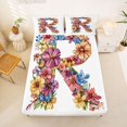 thumbnail image 5 of jejeloiu Monogram R Flower Bed Sheets For Girls,Aesthetic Botanical Art King Sheets,4 Pieces, 5 of 6