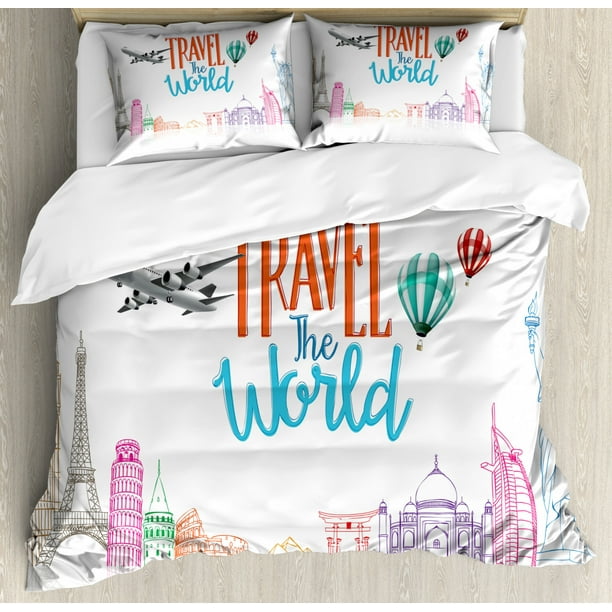 Quote Duvet Cover Set Travel The World Lettering With Around