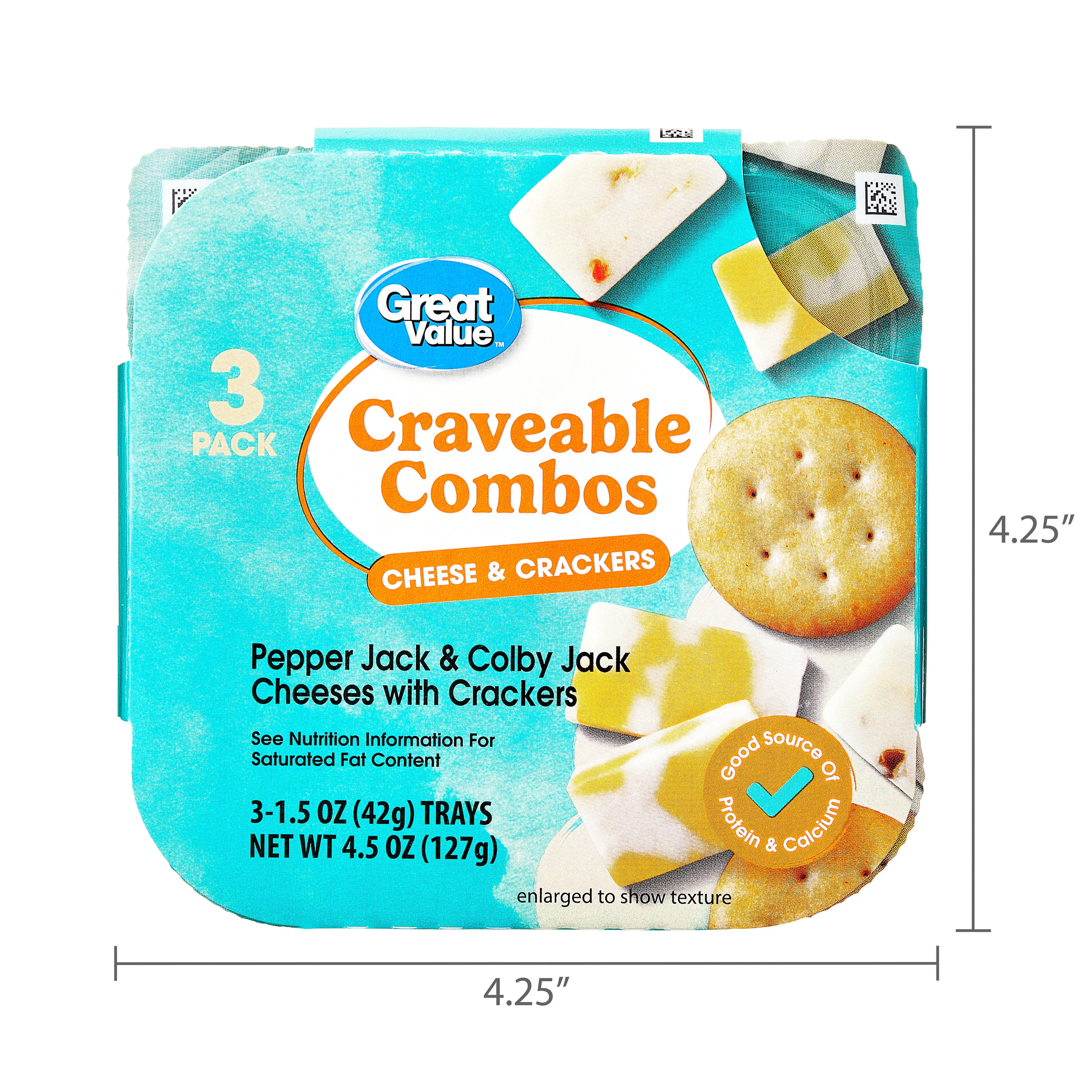 Great Value Craveable Combos Pepper Jack & Colby Jack Cheeses with Crackers, 1.5 oz, 3 Count