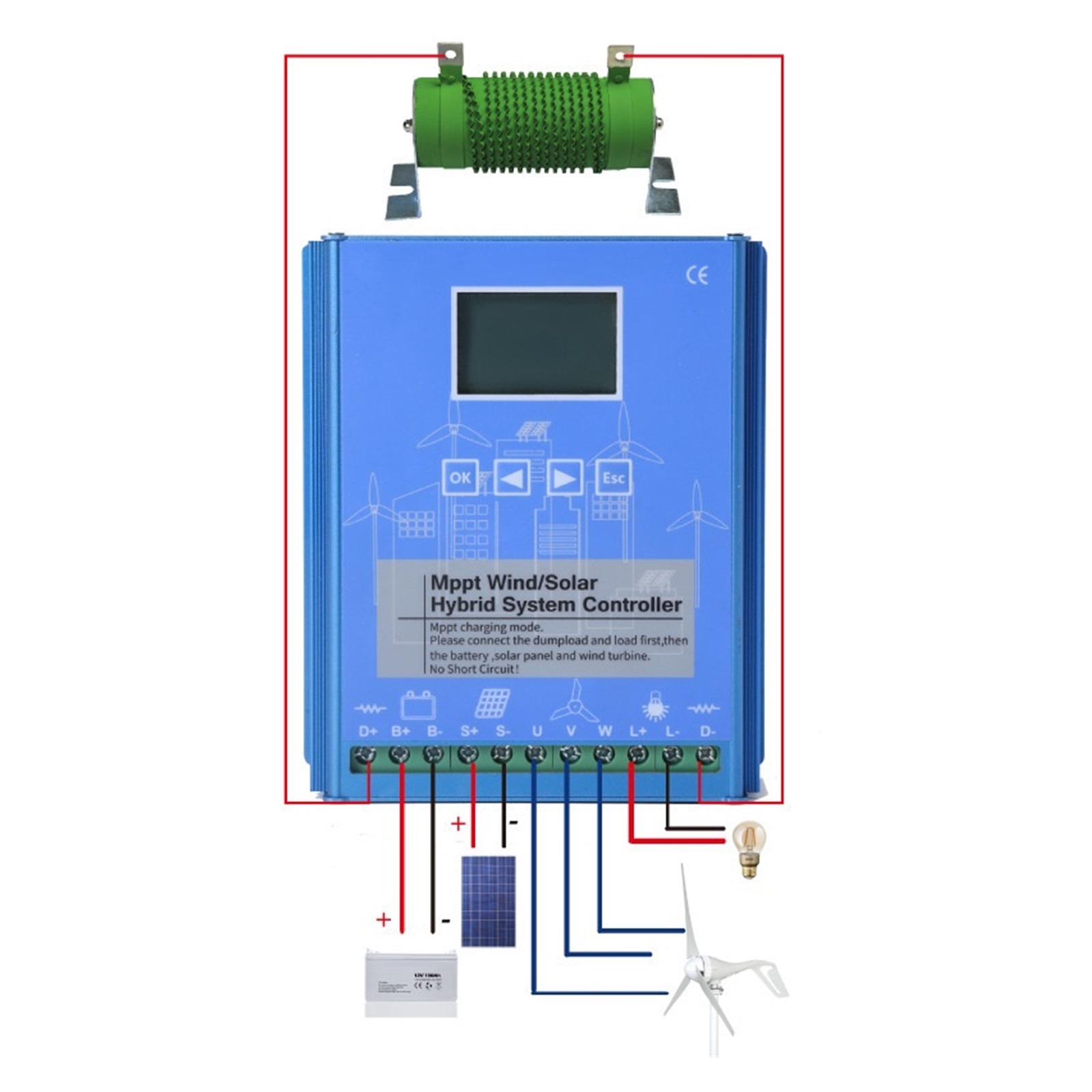 MPPT Wind-solar Hybrid Controller 12V24V 1000W2000W Breeze Boost Rechargeable Lead-acid Lithium Battery