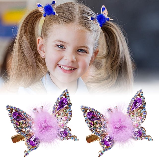 Horquilla de mariposa voladora 2024, nuevas pinzas para el pelo coloridas y brillantes para niñas pequeñas, lazos para el pelo de mariposa con bolas de peluche para niñas, accesorios para el pelo de m