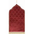 thumbnail image 1 of Muslim Prayer Rug Gold Rimmed Soft Thick Flannel Prayer Carpet Mat 25.5x45 Inch One of Three Random Patterns, Burgundy, 1 of 7