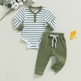 thumbnail image 2 of HCNTES Baby Boy Girl Clothes Ribbed Knitted Long Sleeve Romper Pants Solid Cotton Fall Winter Outfits 2Pcs(Green#3,0-3 Months), 2 of 7