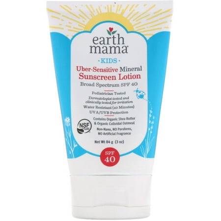 Earth Mama  Kids  Uber-Sensitive Mineral Sunscreen Lotion  SPF 40  3 oz  84