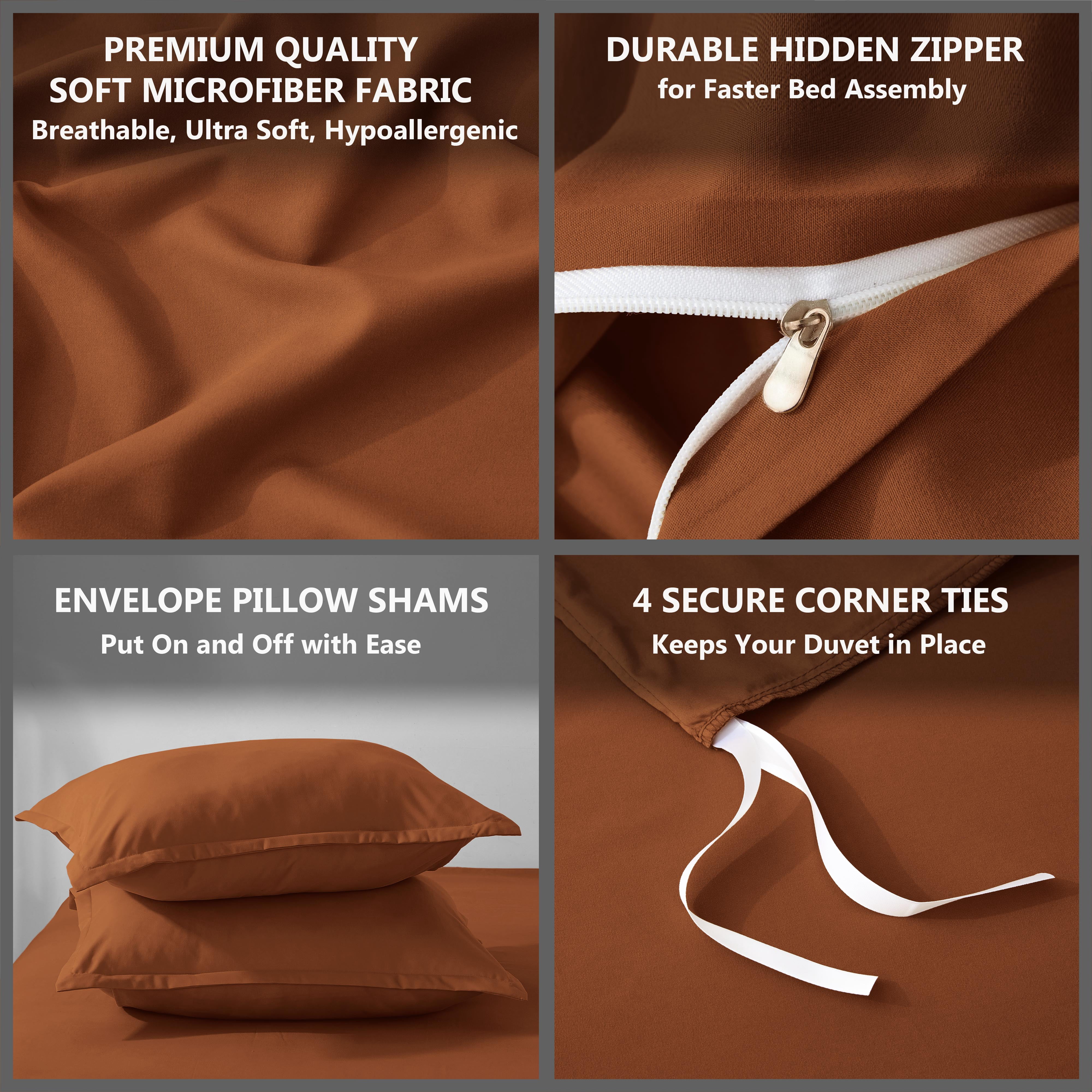 Alazuria Duvet Cover Set Soft Prewashed Microfiber with zipper and 4 corner ties Caramel Terracotta color Twin size ( 90" x 68" )