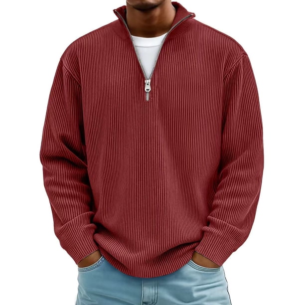 pstuiky Tops de hombre Camisetas casuales de manga larga a la moda para hombre, cuello alto acanalado, cremallera de un cuarto, manga larga, cuello alto, camiseta/camiseta
