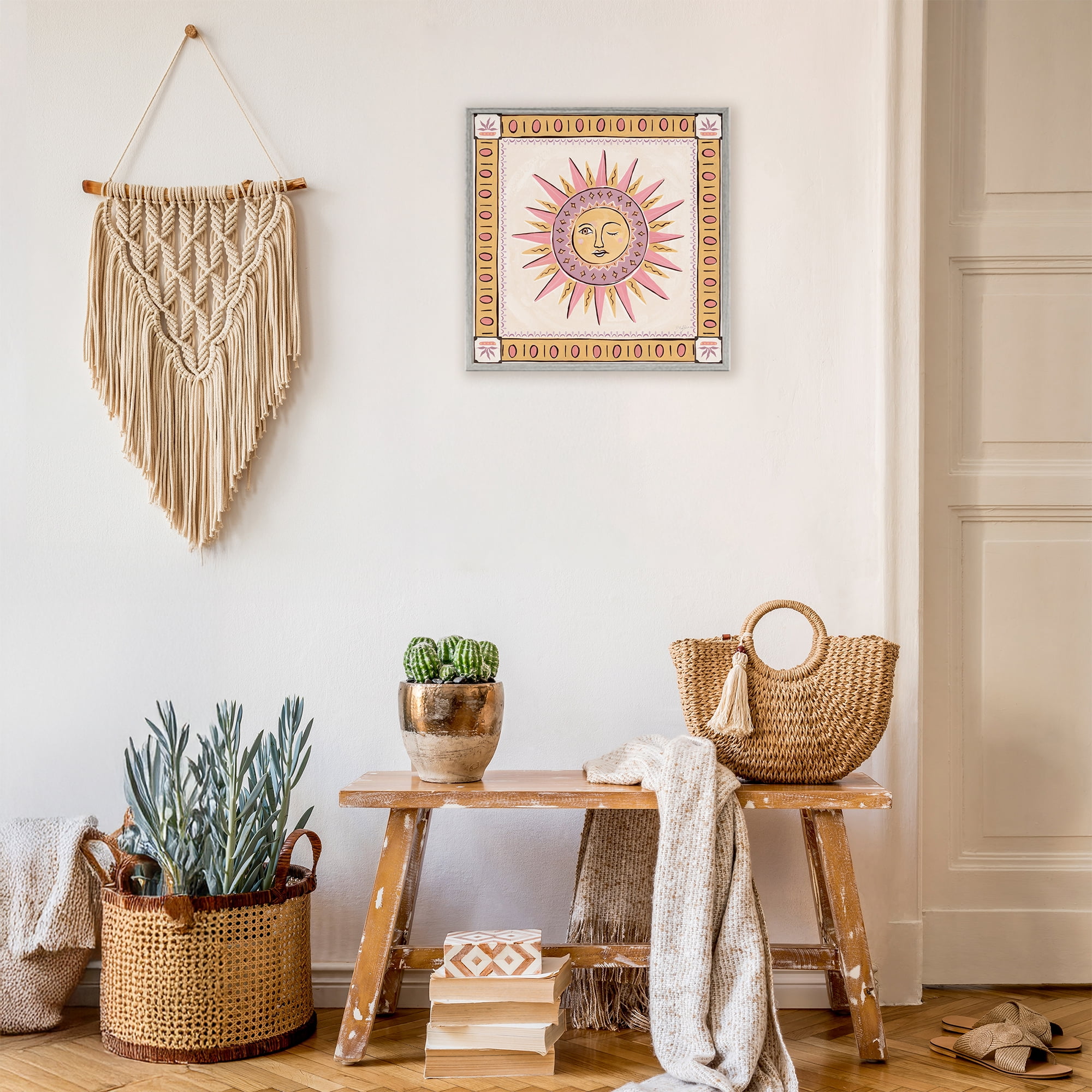 Stupell Industries Pastel Winking Sun with Border Gray Framed Giclee Art, design by Two If By Sea Studios