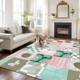 thumbnail image 2 of Rectangle Area Rugs 5 x 8 Ft, Spring Floral Checkered Non-Slip Residential Carpet, Turquoise Pink Buffalo Plaid Indoor Crawling Mats Runner Rugs for Living Room/Dining Room/Bedroom, 2 of 8