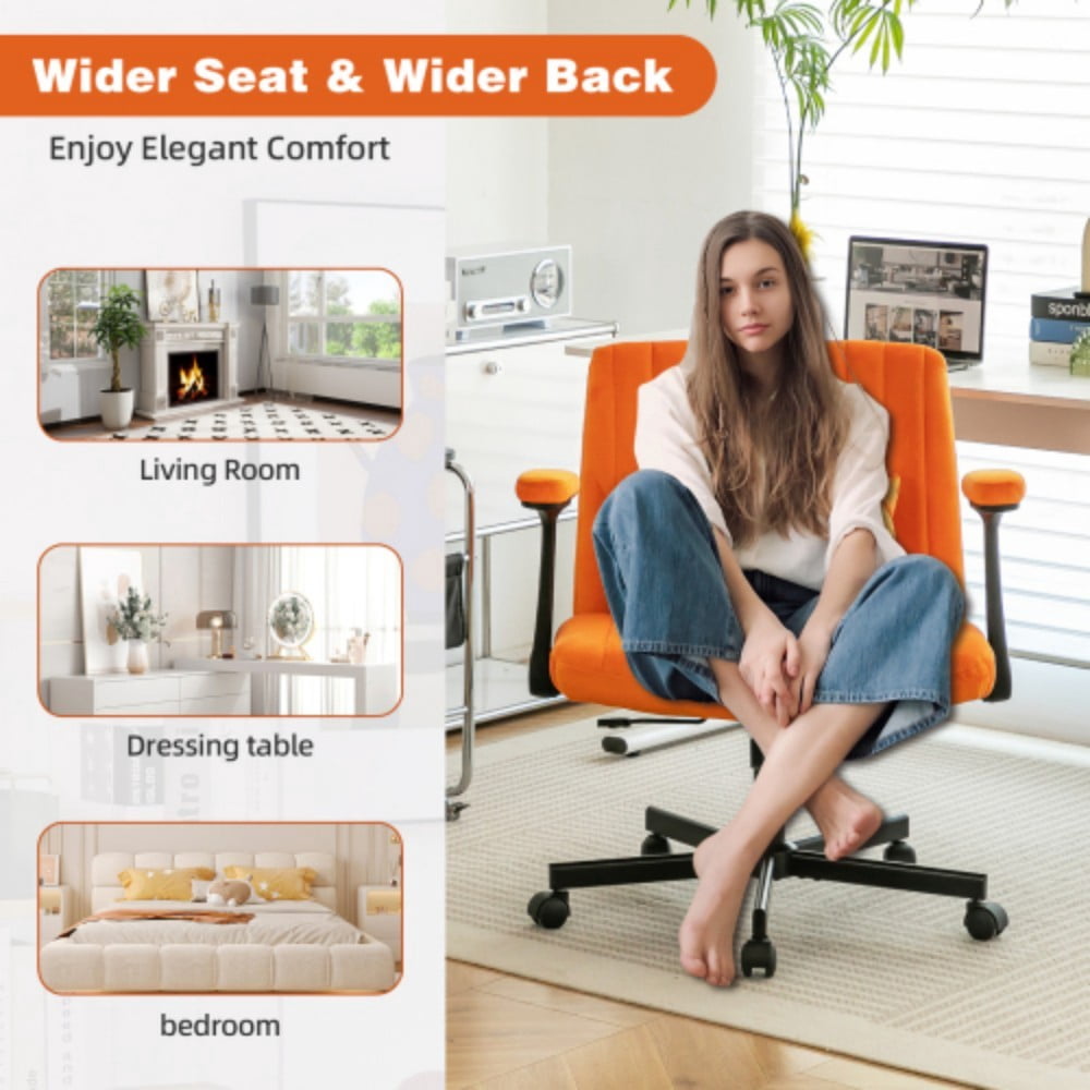 Velvet Criss Cross Office Chair with Wheels, Modern Upholstered Desk Chair with Adjustable Height, 360° Swivel & Tilt, Orange