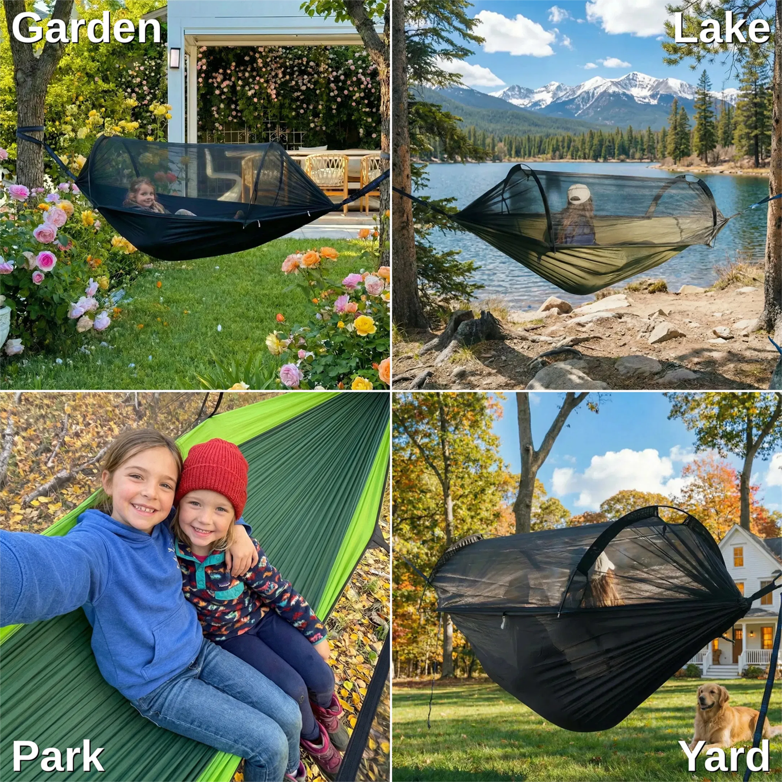 Sunyear Double & Single Camping Hammock with Tent-Like Mosquito Net & Aviation Aluminum Poles (NOT a Face-Hugging Net), Easy Setup 600lbs
