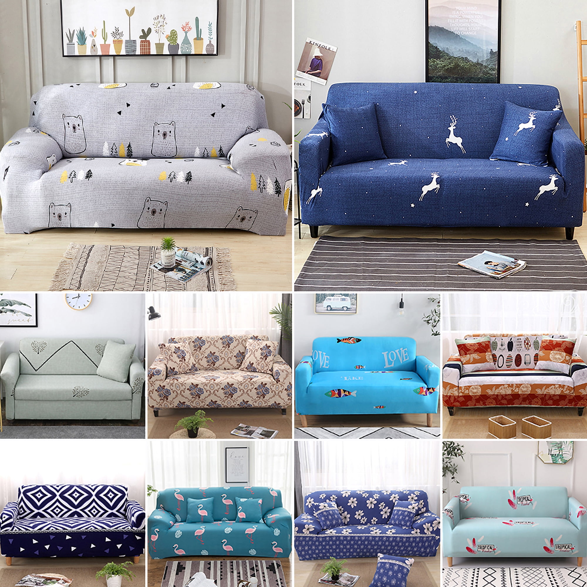 1-4 Seats Waterproof Stretchy Sofa Cushion Cover Couch Stains Home Slipcovers 