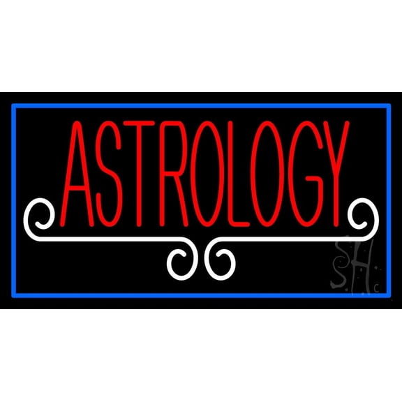 Red Astrology White Line Blue Border LED Neon Sign 20" Tall x 37" Wide - inches Black Square Cut Acrylic Backing, with Dimmer - Bright and Premium built indoor LED Neon Sign for Storefront.