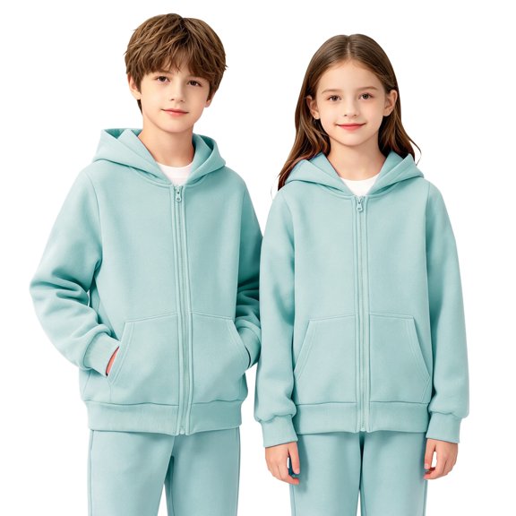 YunPes Unisex Kids Zip-Up Hoodie Boys & Girls Solid Casual Hooded Jacket Teen Spring Fall Outerwear School Daily Clothes