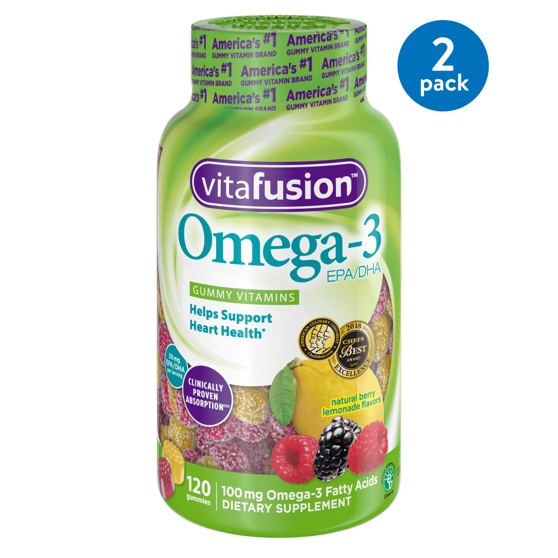 Vitafusion Omega-3 Gummy Vitamins, Lemonade, 120 ct (2 Pack) - Walmart.com