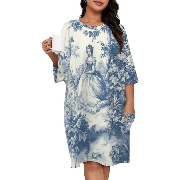 Toile De Jouy Beautiful Woman Sleepshirts For Sleeping Travels Loose Sleepdress Pajama Dress Soft Nightdress Sleepwear