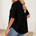 thumbnail image 6 of FINALGANG Womens Lapel Collar Roll Tab Short Sleeve Solid Color Dual Bust Pocket Curved Hem Loose Button Down Shirt Relaxed Fit For Ladies Office Daily Outdoor Outing Black XXL, 6 of 7
