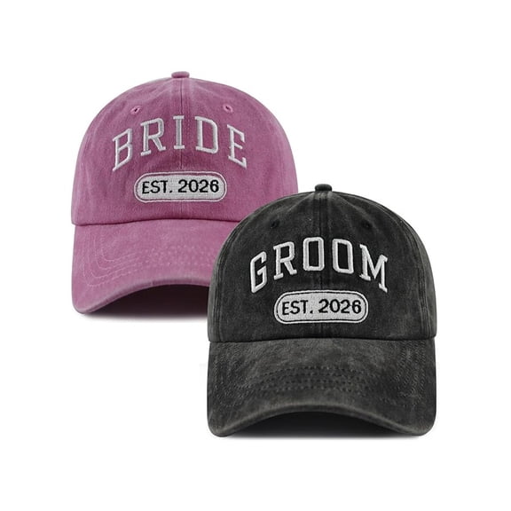 2Pieces Couple Baseball Hat Embroidery Pattern Groom and Bride Hat For Newlyweds Honeymoon And Wedding Party Gathering