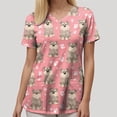 thumbnail image 7 of felwors Scrubs for Women Animal Print Tops Short Sleeve Cartoon Pattern V Neck Stretchy Nursing Uniform with Pockets (Pink, M), 7 of 7