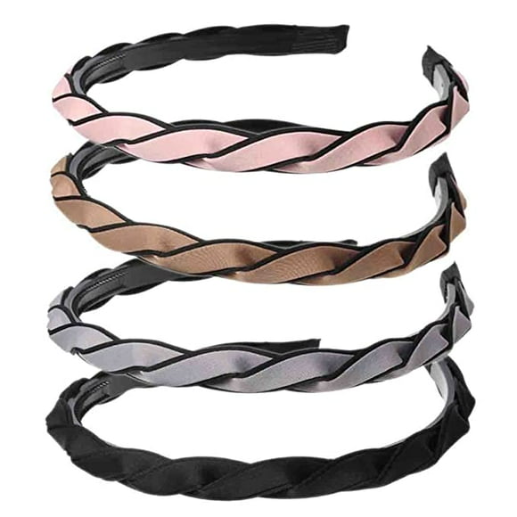 0.59 inch Braided Headbands With Teeth for Women Hair Hoop Black Head Band Twist Two-tone Black Border Plait Hairbands for Girls Hair Accossories Pack of 4