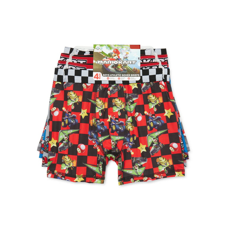 Nintendo Boys Super Mario Kart Boxer Briefs Underwear, 4-Pack, Sizes 4-10 