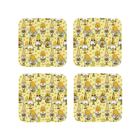 

Leather Coasters with Heat-resistant for Drinks Garden Honeybee Gnomes Cup Coasters Cup Pad Mat for Tabletop Protection Coffee Table Office Desk and Housewarming Gift