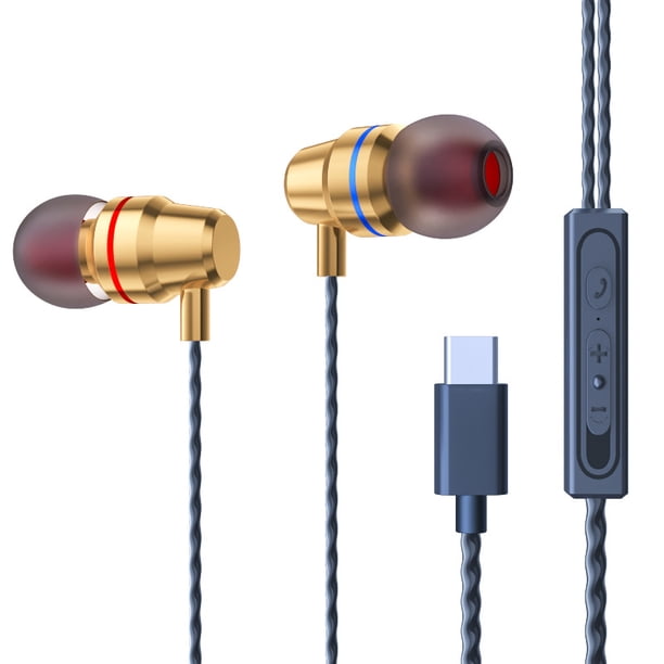 Auriculares con cable y subwoofer metálicos tipo C, auriculares intrauditivos multifuncionales y ajustables