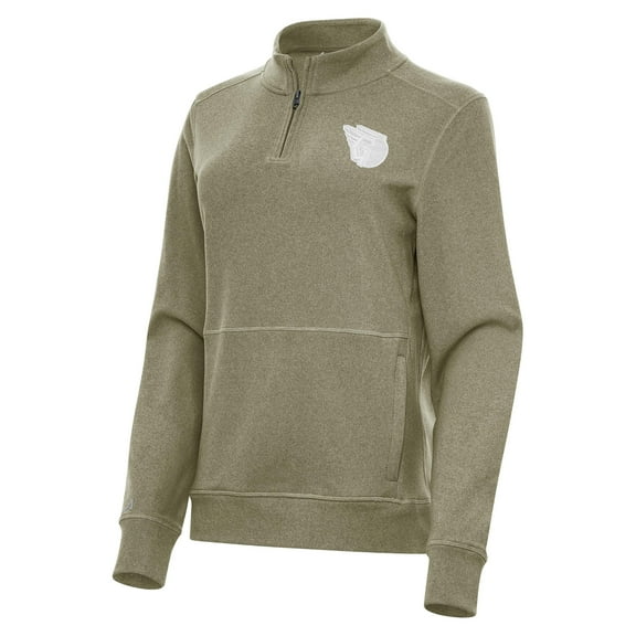 Women's Antigua Olive Cleveland Guardians Crush Quarter-Zip Jacket