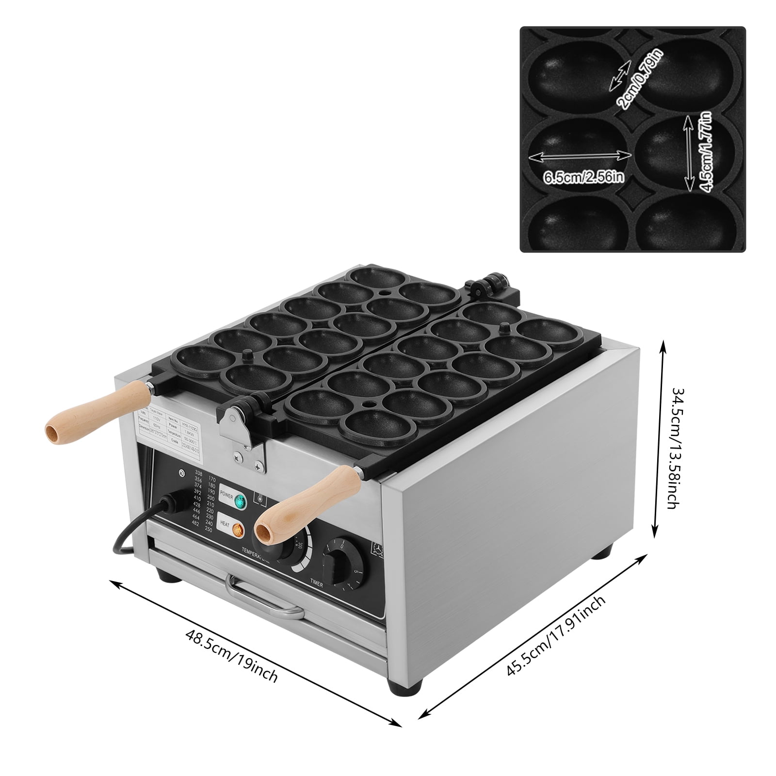 180° Rotating Waffle Maker Machine, 1.8KW High-Power Silver Waffle Maker with 12 Slots, Adjustable Temperature & Timer, Non-Stick Coating