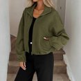 thumbnail image 2 of WTOBBY Women's Fashion Solid Color Baseball Jacket with Long Sleeve, High Neck, Drawstring Hem, and Pockets,Army Green L, 2 of 7