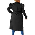 thumbnail image 3 of UYISJ Trench Coat for Women Fall Jackets Double Breasted Long Coat Long Puff Sleeve Classic Lapel Slim Fit Overcoat with Belt S, 3 of 7