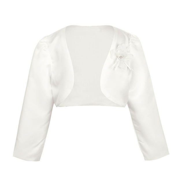 Hansber Boléro Châle Cardigan en Satin à Manches Longues pour Filles Enfants, Mariage, Concours, Fête, Robe de Demoiselle d'Honneur Enfant, Couvre-Robe, Ivoire 160