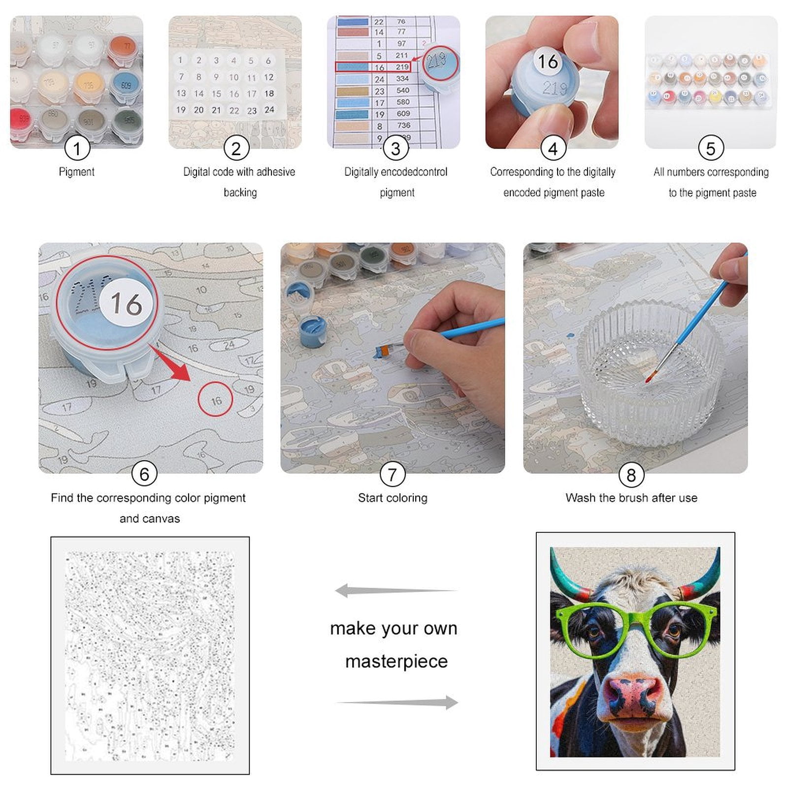 Paint by Numbers Kit for Adults, Cow Glasses Colorful Style Paint by Numbers, Easy Paint by Numbers Kit for Adults Beginner, DIY Adult Paint by Number Kits on Canvas, 12x16in Home Decor