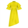 thumbnail image 6 of Ashirexll Party Dress for Women, Solid Color Plus Size Fashion Round Neck Double Ruffle Sleeve Big Hem Dress Yellow M, 6 of 6