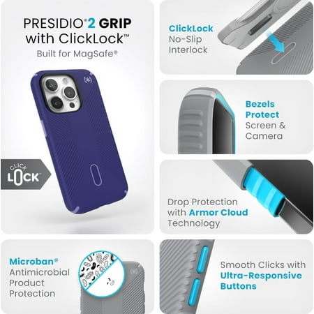 Speck - Presidio2 Grip ClickLock Case with MagSafe for Apple iPhone 15 Pro - Future Blue